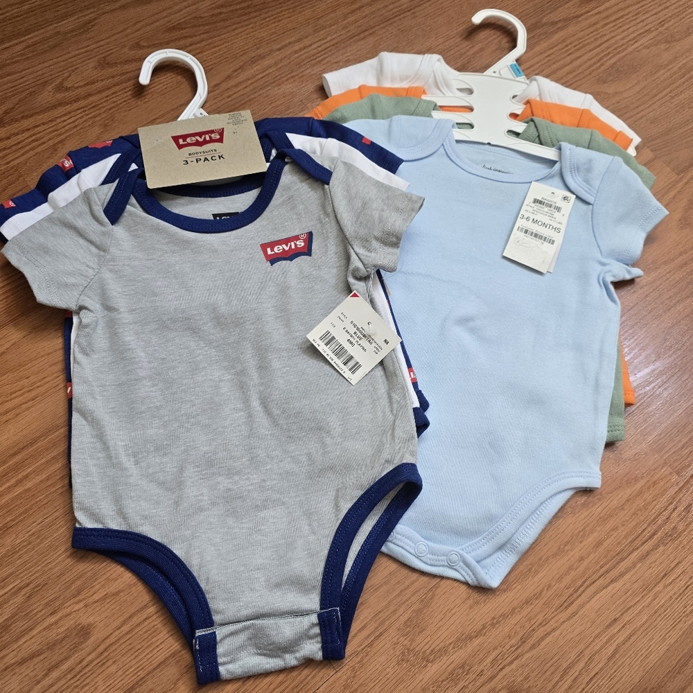 NWT Lot Of 7 6mos Baby Boy Onesie Shirts Top Bodysuit Levi's First Impression